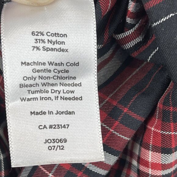 Talbots Top Women 8 Red Black Plaid Ruffle Button Up Blouse Gothic Grunge Twee - Picture 5 of 8
